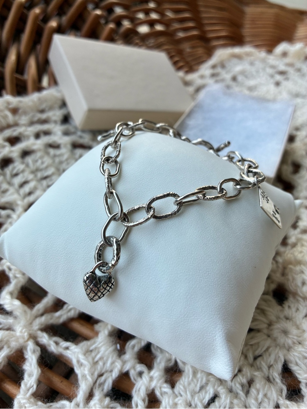 Handmade Artisan .925 solid sterling oval  link toggle bracelet 7” 🌙♥️ charms